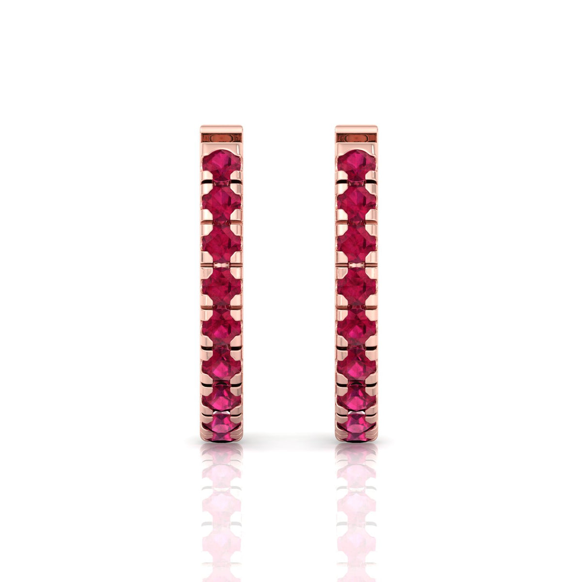 Natural Red Ruby Round Shape Huggie Hoop Earring Rose Gold  14K