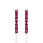 Natural Red Ruby Round Shape Huggie Hoop Earring Rose Gold  14K