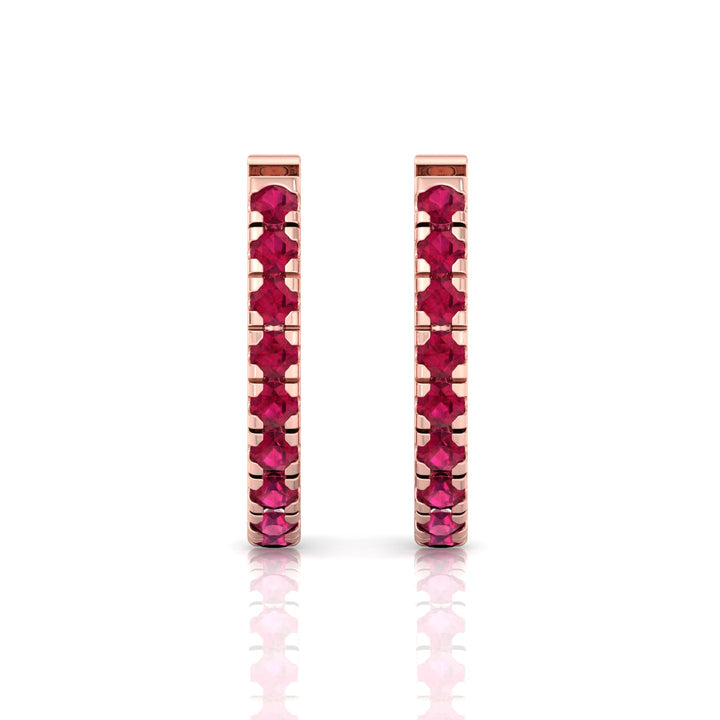 Natural Red Ruby Round Shape Huggie Hoop Earring Rose Gold  14K