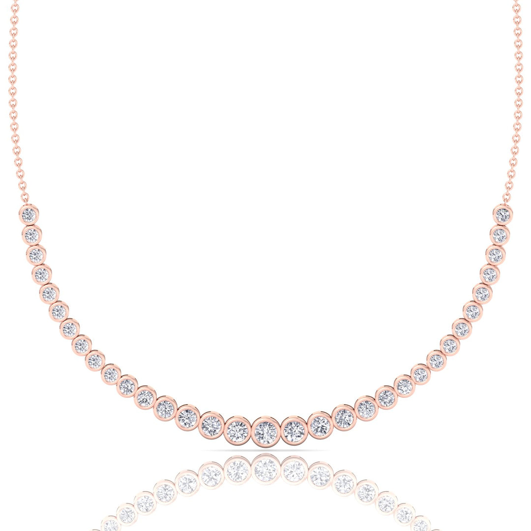 Halfway Graduated Bezel Set Natural Diamond Tennis Necklace Rose Gold 18K