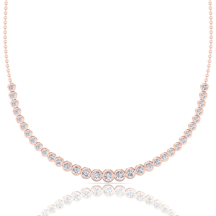 Halfway Graduated Bezel Set Natural Diamond Tennis Necklace Rose Gold 18K