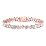 Bezel set oval natural diamond tennis bracelet 18K rose gold