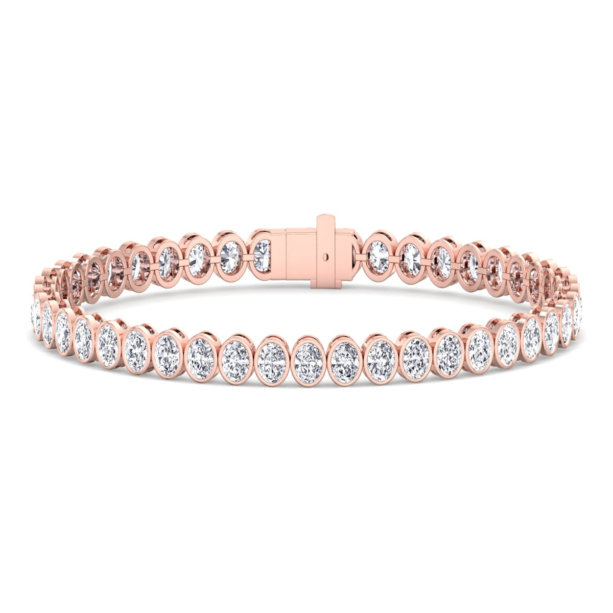 Bezel set oval natural diamond tennis bracelet 18K rose gold