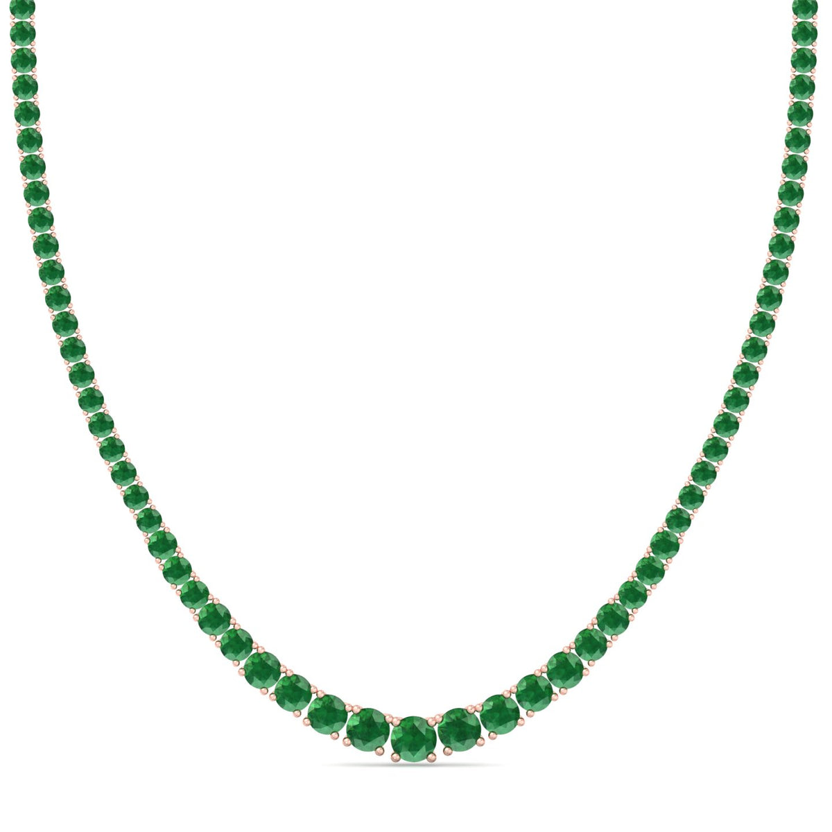 4 Prong Graduated Natural Green Emerald Tennis Necklace Rose Gold 18K
