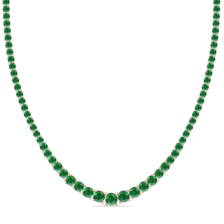 4 Prong Graduated Natural Green Emerald Tennis Necklace Rose Gold 18K