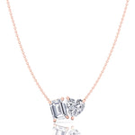 Toi Et Moi- Emerald & Heart Shape Natural Diamond Pendant-14K-18K-1CT-2CT-Rose Gold