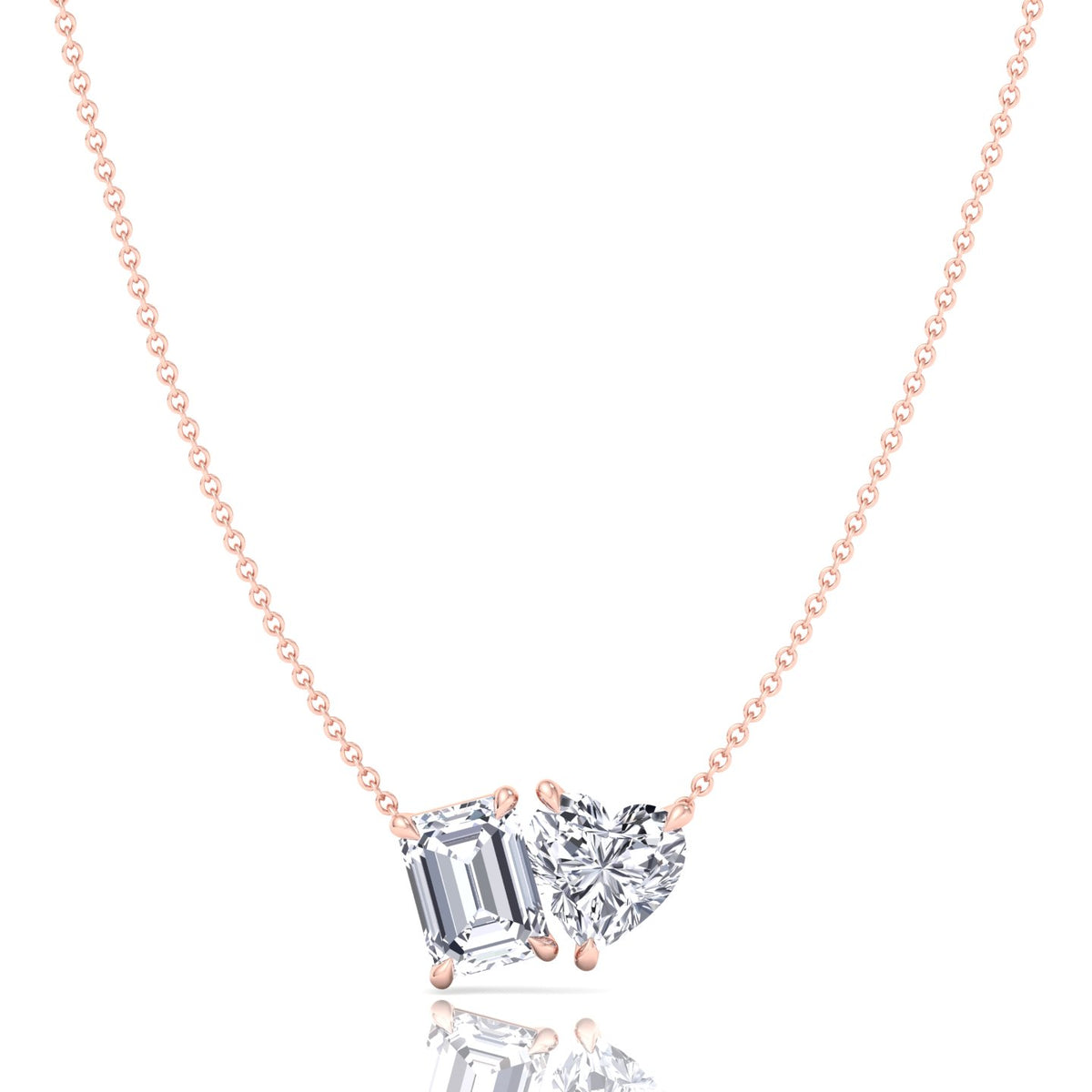 Toi Et Moi- Emerald & Heart Shape Natural Diamond Pendant-14K-18K-1CT-2CT-Rose Gold