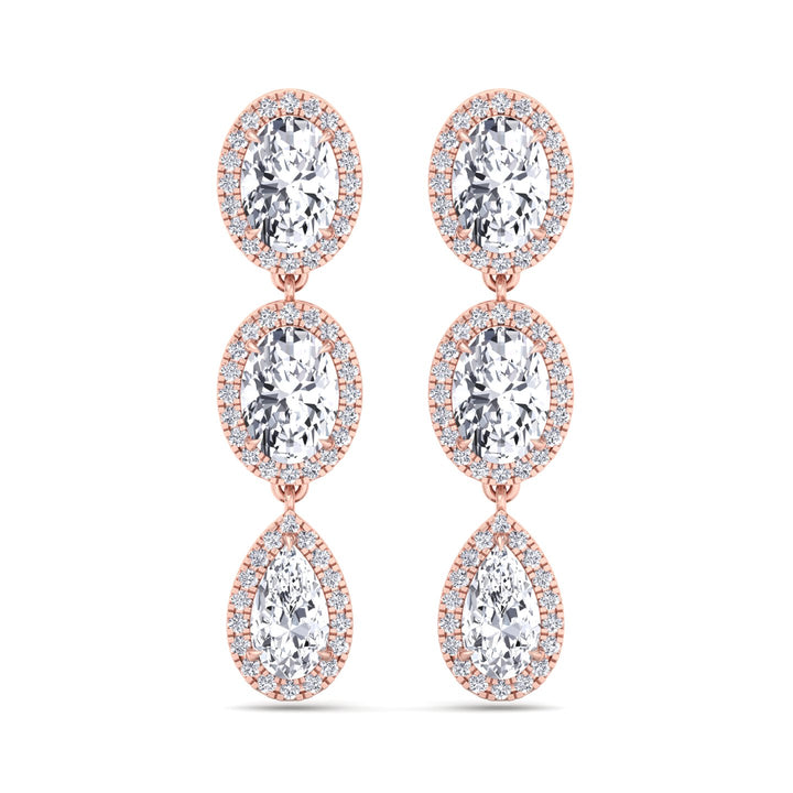 Oval and Pear Shape Natural Diamond Halo Drop Earrings