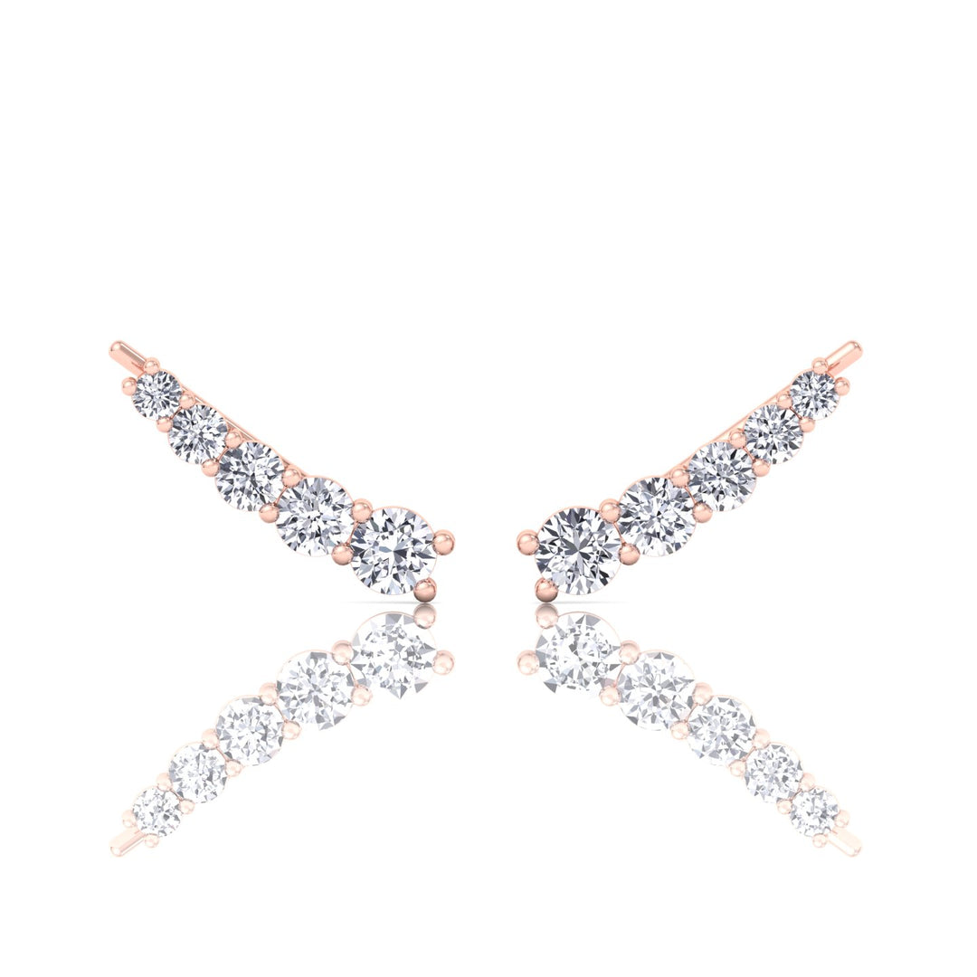 Graduated Round Shape Natural Diamond Cuff Earrings Rose Gold 14K 18K