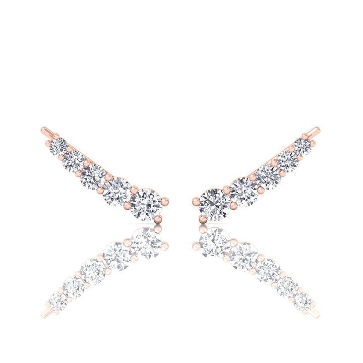 Graduated Round Shape Natural Diamond Cuff Earrings Rose Gold 14K 18K