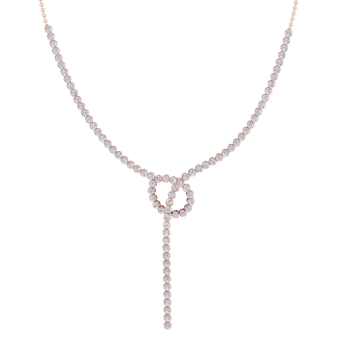 Crown Prong Knot Style Diamond Lariat Necklace Rose Gold 18K
