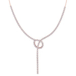 Crown Prong Knot Style Diamond Lariat Necklace Rose Gold 18K
