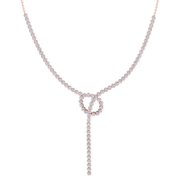 Crown Prong Knot Style Diamond Lariat Necklace Rose Gold 18K