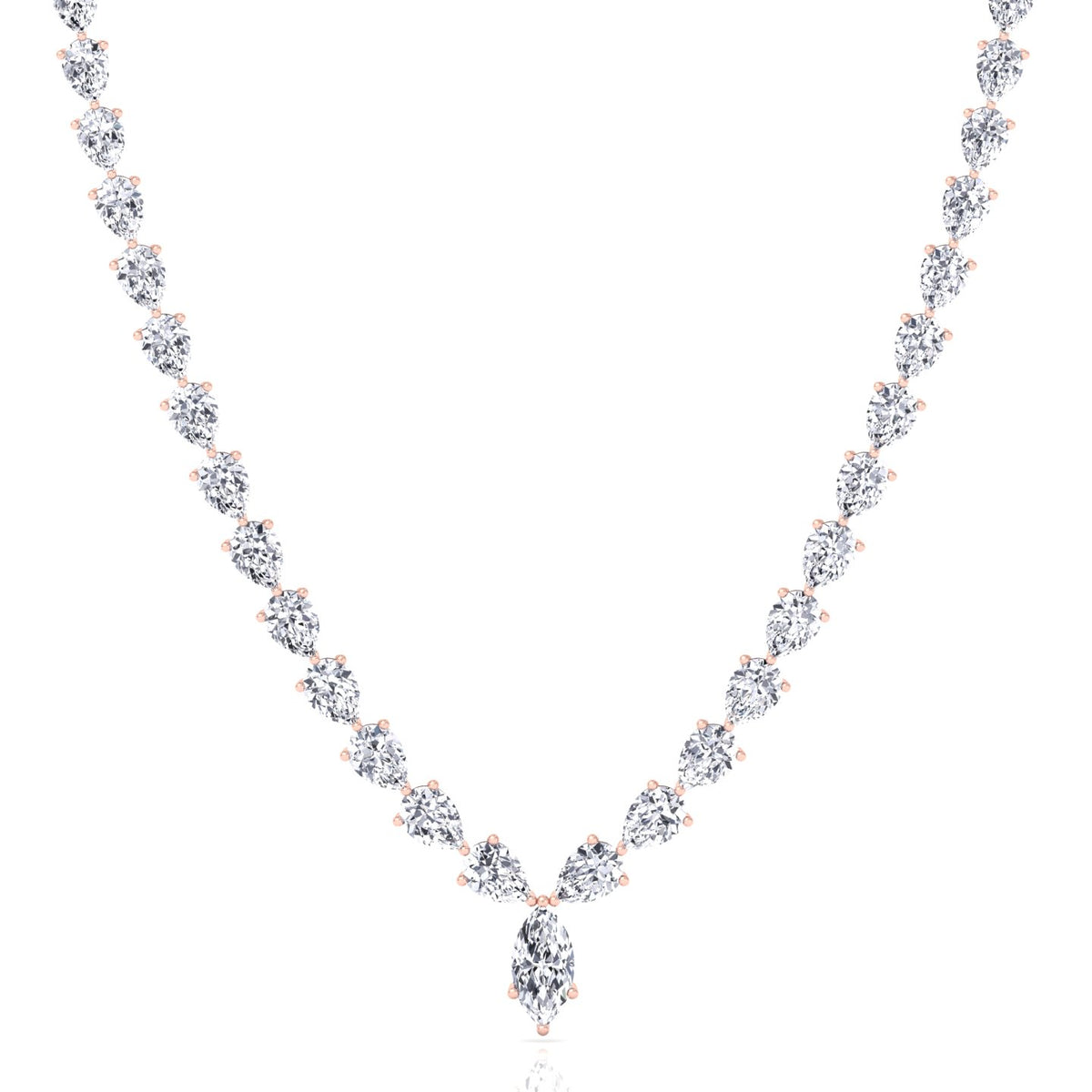 Pear Shape Natural Diamond Tennis Necklace Rose Gold 14K