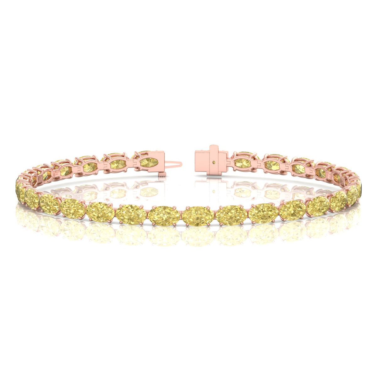 Oval fancy yellow diamond tennis bracelet 18K rose gold