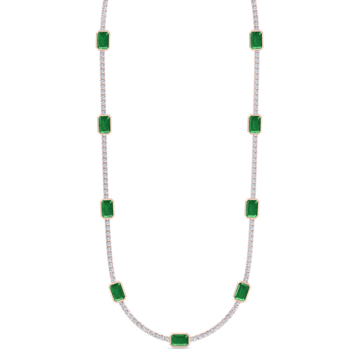 natural-diamond-green-emerald-station-tennis-necklace-18K-rose-gold-tennis-necklace