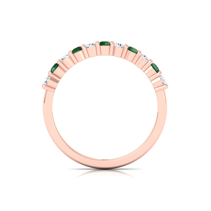 0.70CT Round Alternating Natural Green Emerald and Diamonds Halfway Eternity Band