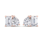 Emerald and Pear Shape Toi Et Moi Natural Diamond Studs Rose