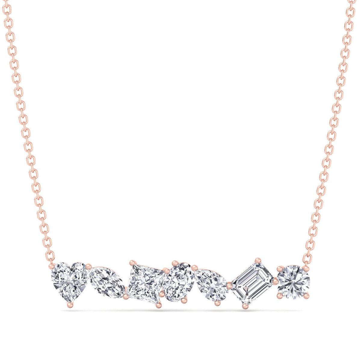 Multi Shape Natural Diamond Bar Pendant Rose Gold 14K 