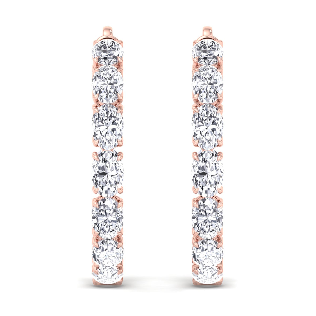 Inside Out Oval Natural Diamond Hoop Earring 1.25” Rose Gold