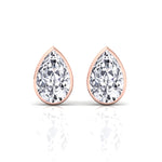 Bezel Set Pear Shape Natural Diamond Studs-14K-18K-0.5CT-1CT-2CT-Rose Gold