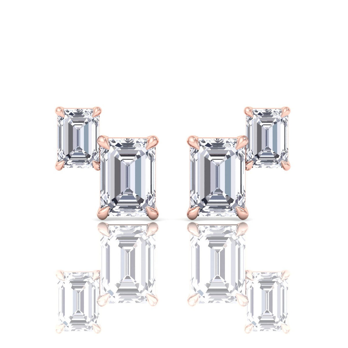 Double Emerald Shape Natural Diamond Studs-1.4CT-14K-18K-Rose Gold