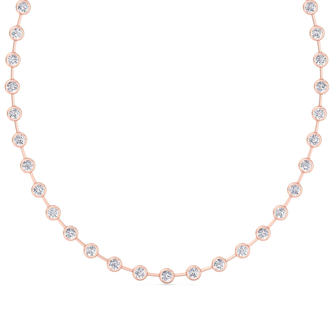 Bezel Set Round Natural Diamond Bar Necklace Rose Gold 18K