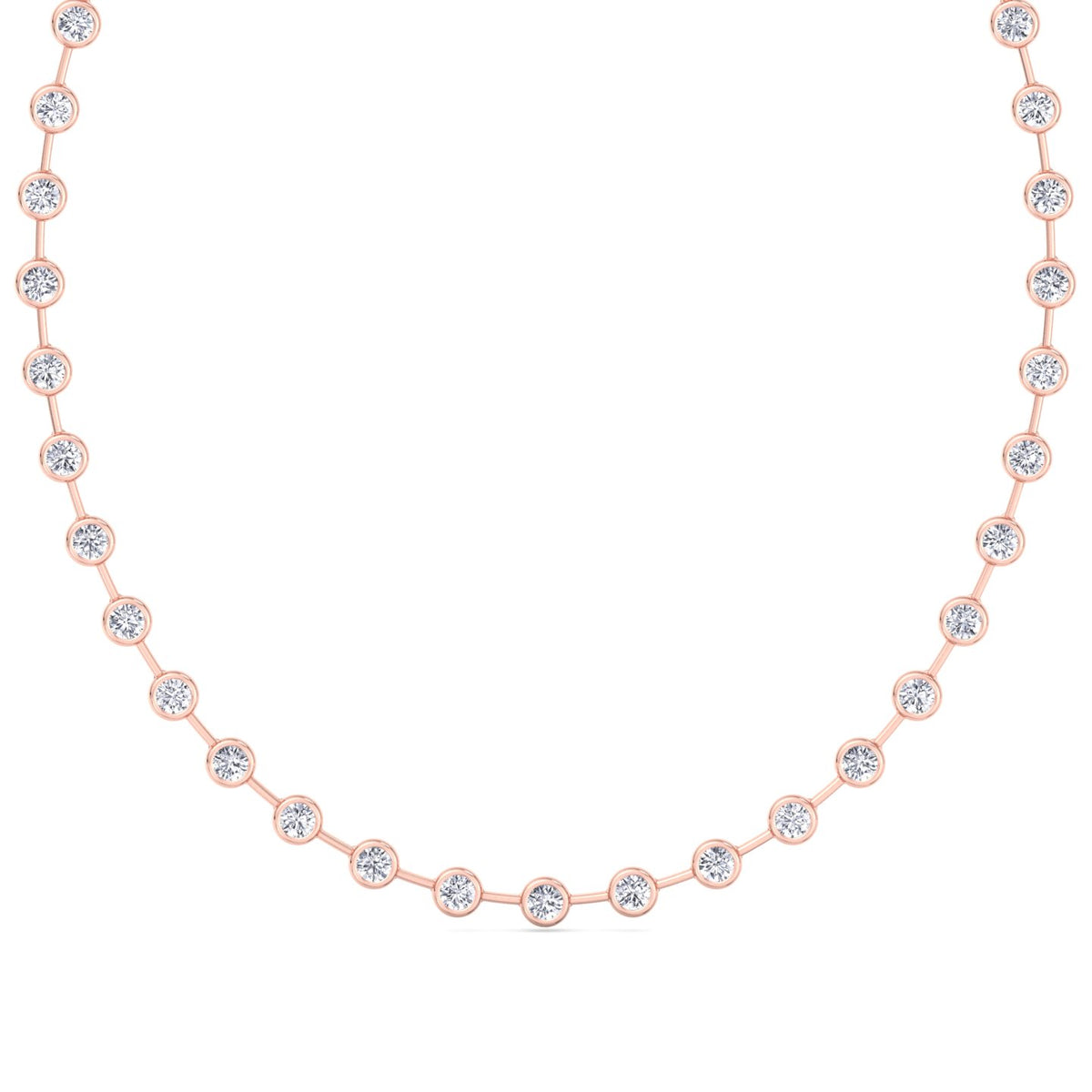 Bezel Set Round Natural Diamond Bar Necklace Rose Gold 18K