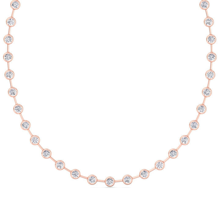 Bezel Set Round Natural Diamond Bar Necklace Rose Gold 18K