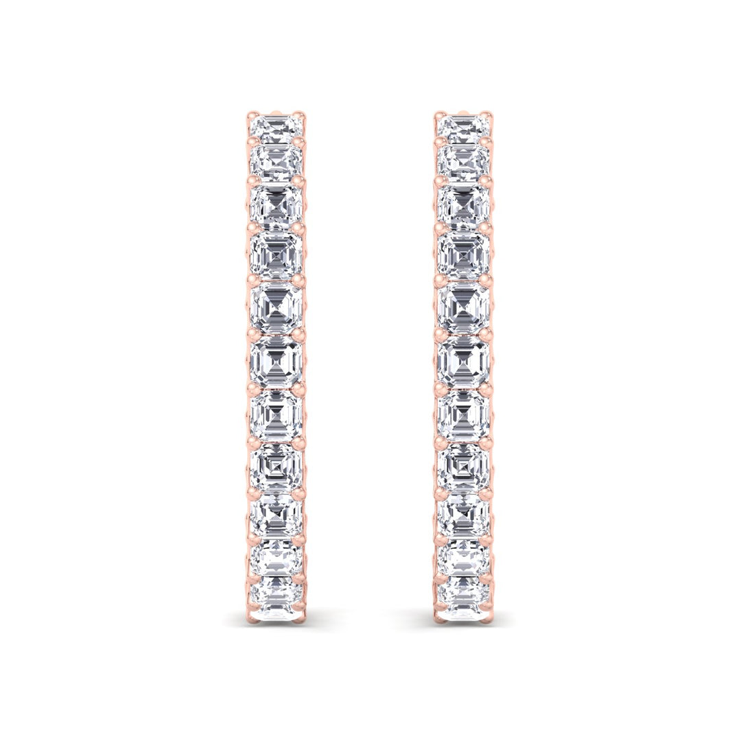 Inside Out Asscher Cut Natural Diamond Hoop Earrings Rose Gold