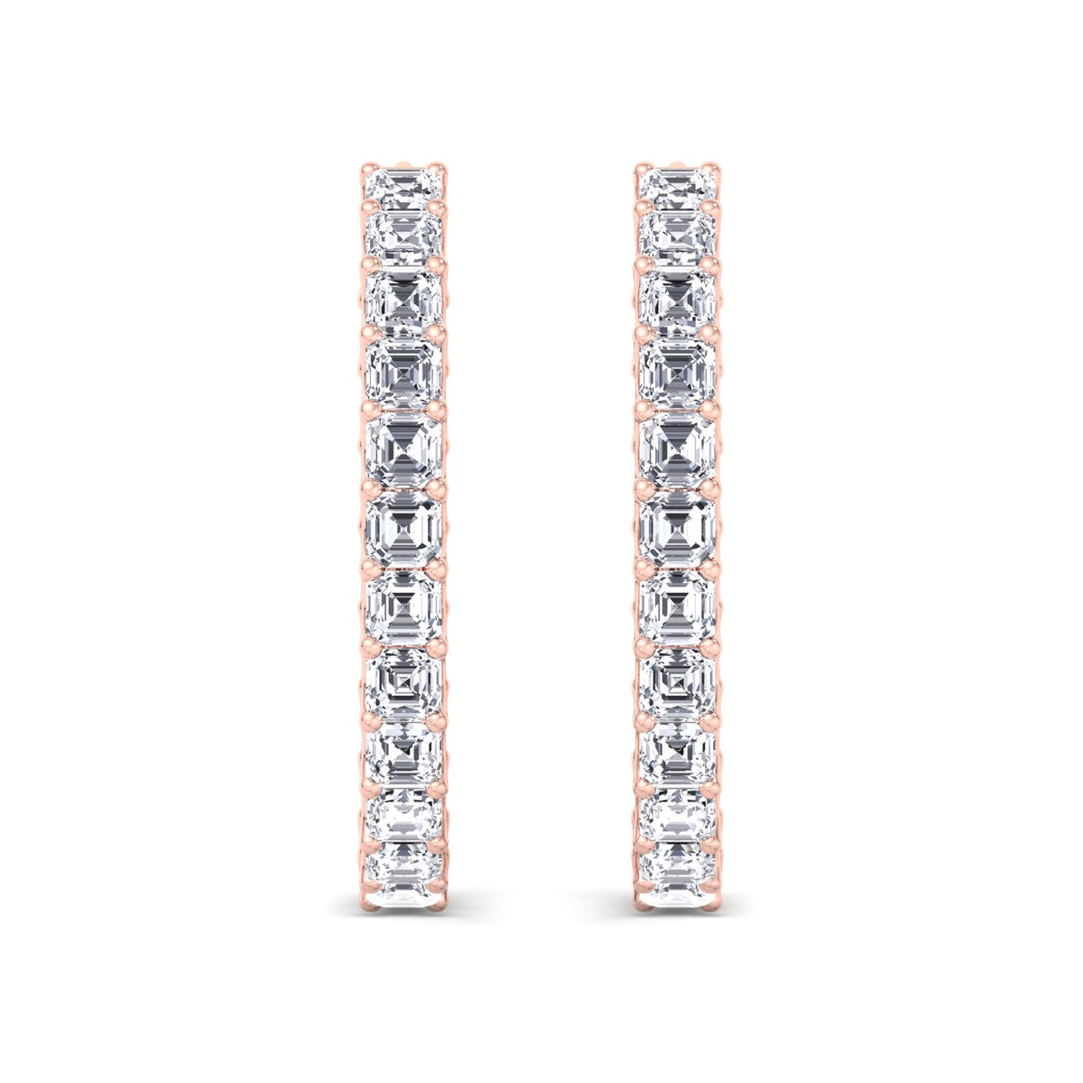 Inside Out Asscher Cut Natural Diamond Hoop Earrings Rose Gold