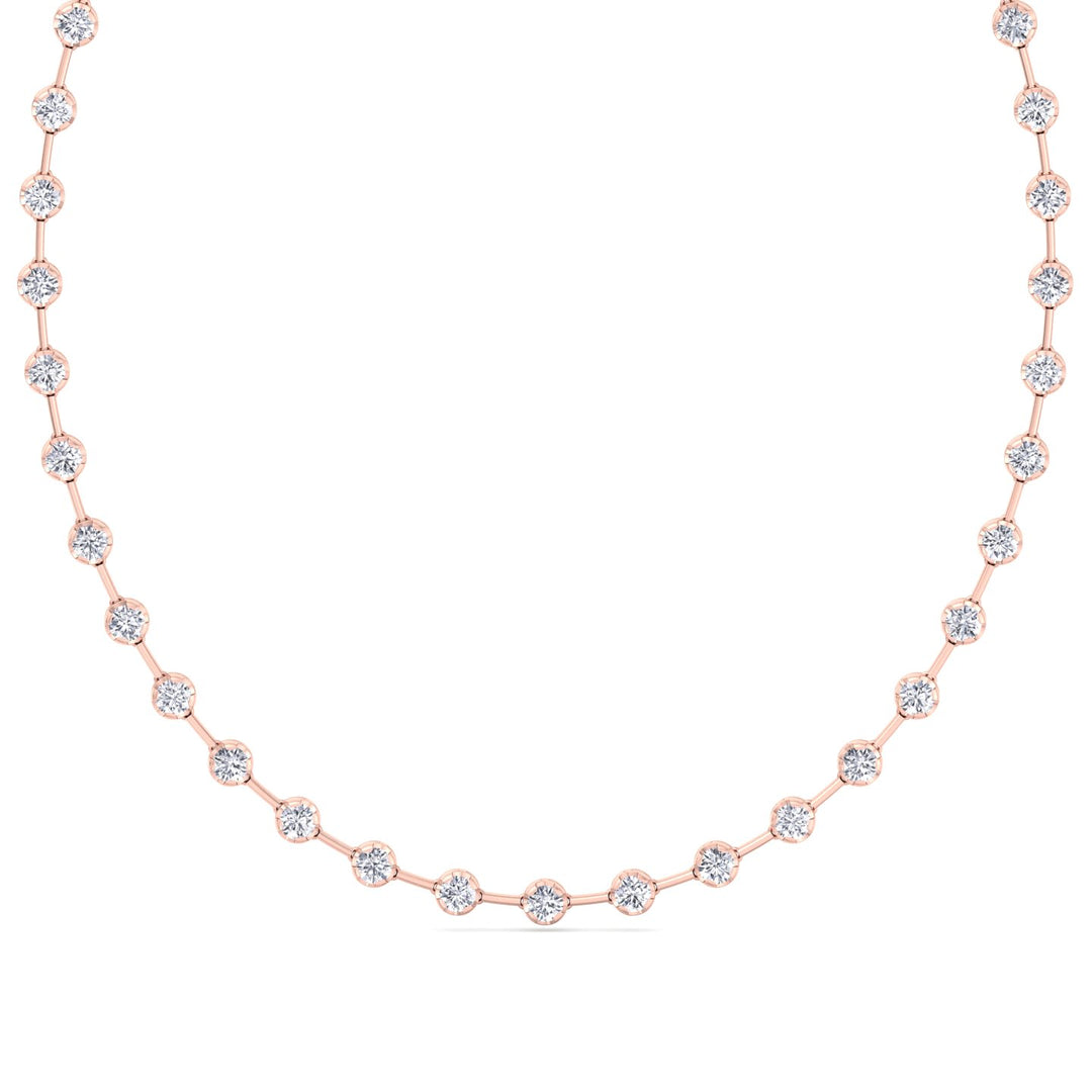 Crown Prong Round Natural Diamond Bar Necklace Rose Gold 18K