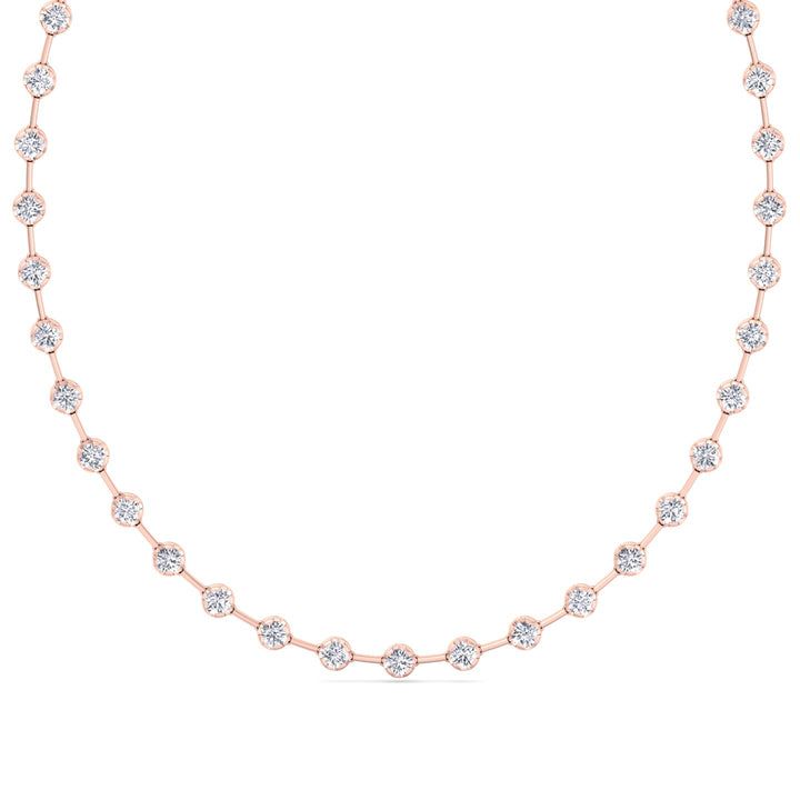 Crown Prong Round Natural Diamond Bar Necklace Rose Gold 18K