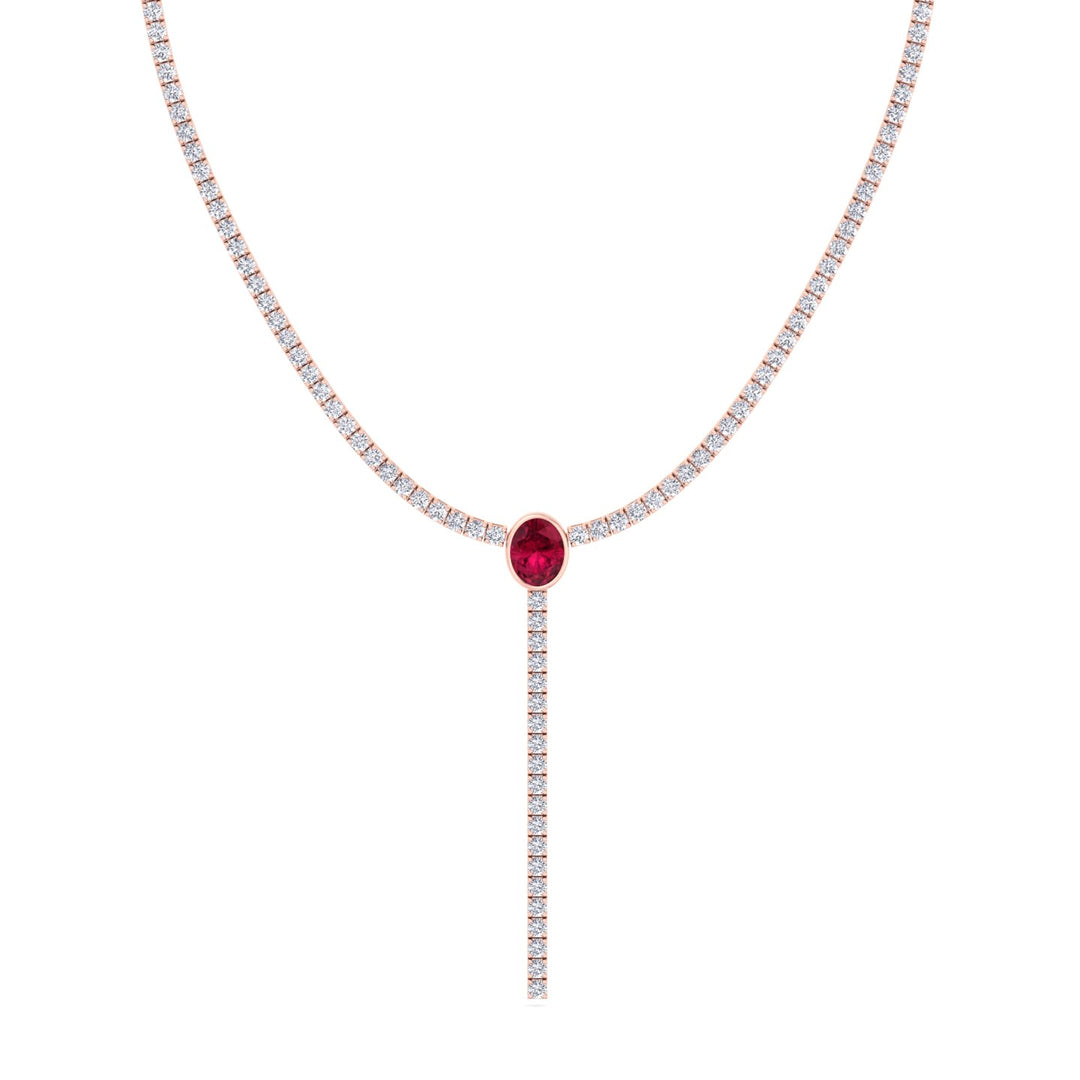 10.50CT T.W Round Natural Diamond Lariat Tennis Necklace with Natural Red Ruby Centerpiece