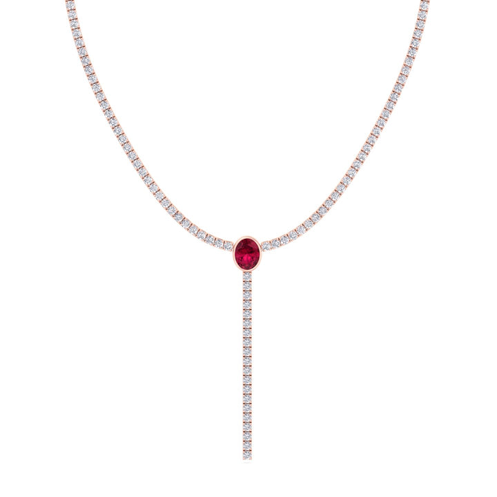 10.50CT T.W Round Natural Diamond Lariat Tennis Necklace with Natural Red Ruby Centerpiece