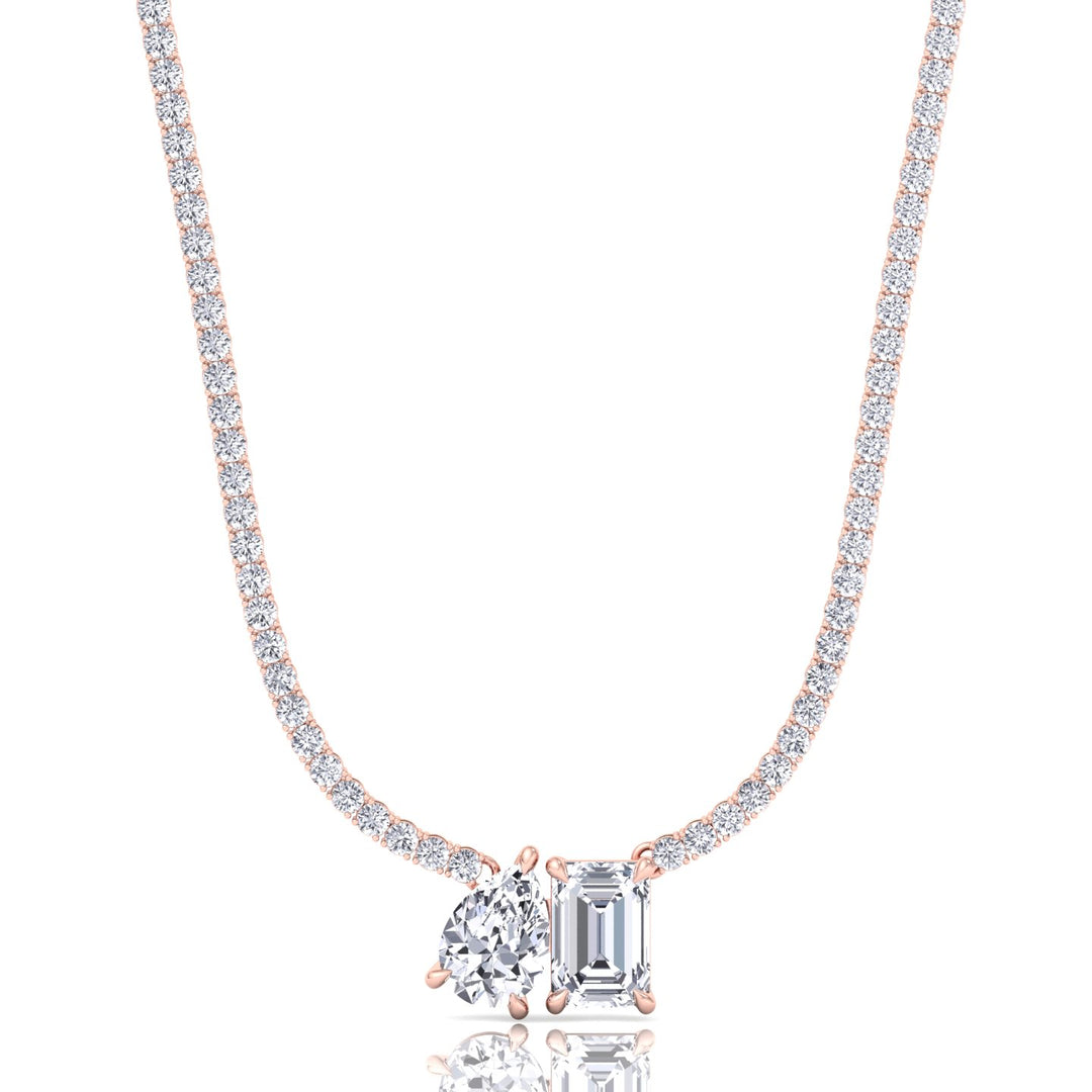 Toi Et Moi Pear and Emerald Natural Diamond Tennis Necklace