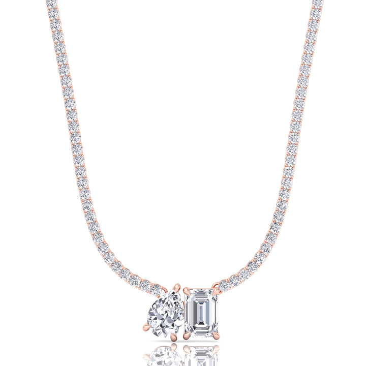 Toi Et Moi Pear and Emerald Natural Diamond Tennis Necklace