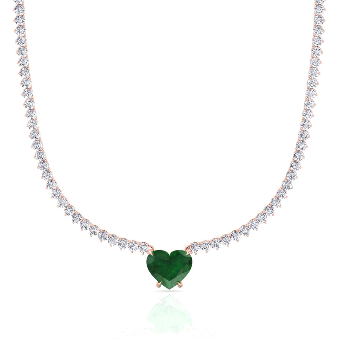 13CT T.W. 3-Prong Tennis Necklace with Green Emerald Heart Shape Pendant