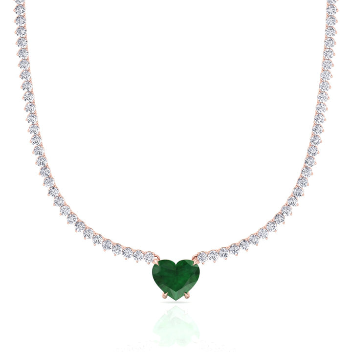 13CT T.W. 3-Prong Tennis Necklace with Green Emerald Heart Shape Pendant