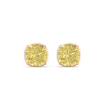 Natural Fancy Yellow Cushion Cut Diamond Studs Rose Gold 14K 18K