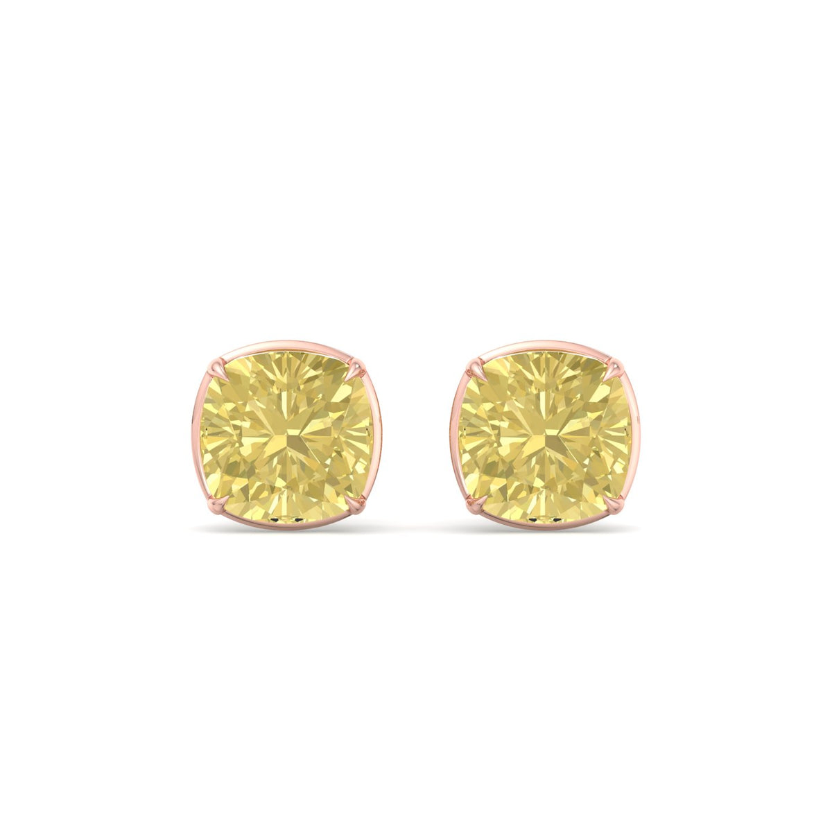 Natural Fancy Yellow Cushion Cut Diamond Studs Rose Gold 14K 18K