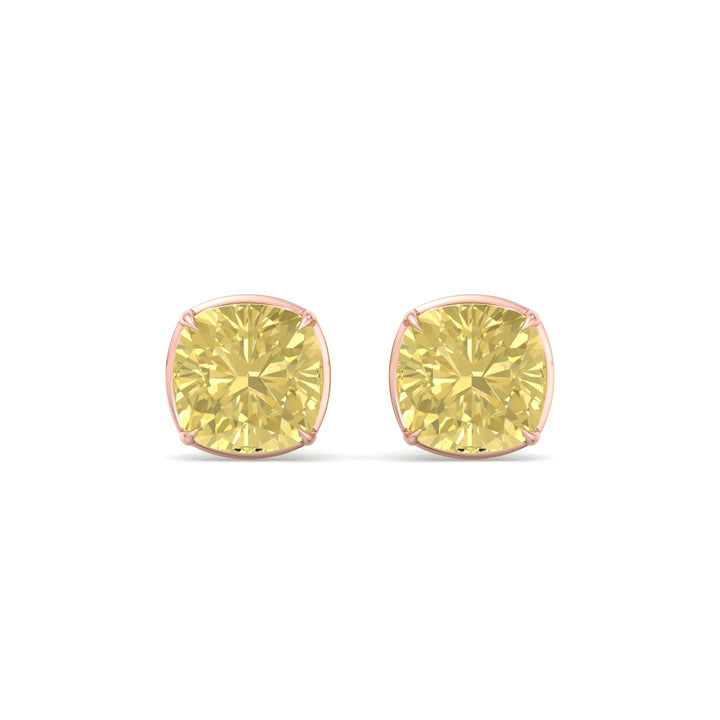 Natural Fancy Yellow Cushion Cut Diamond Studs Rose Gold 14K 18K