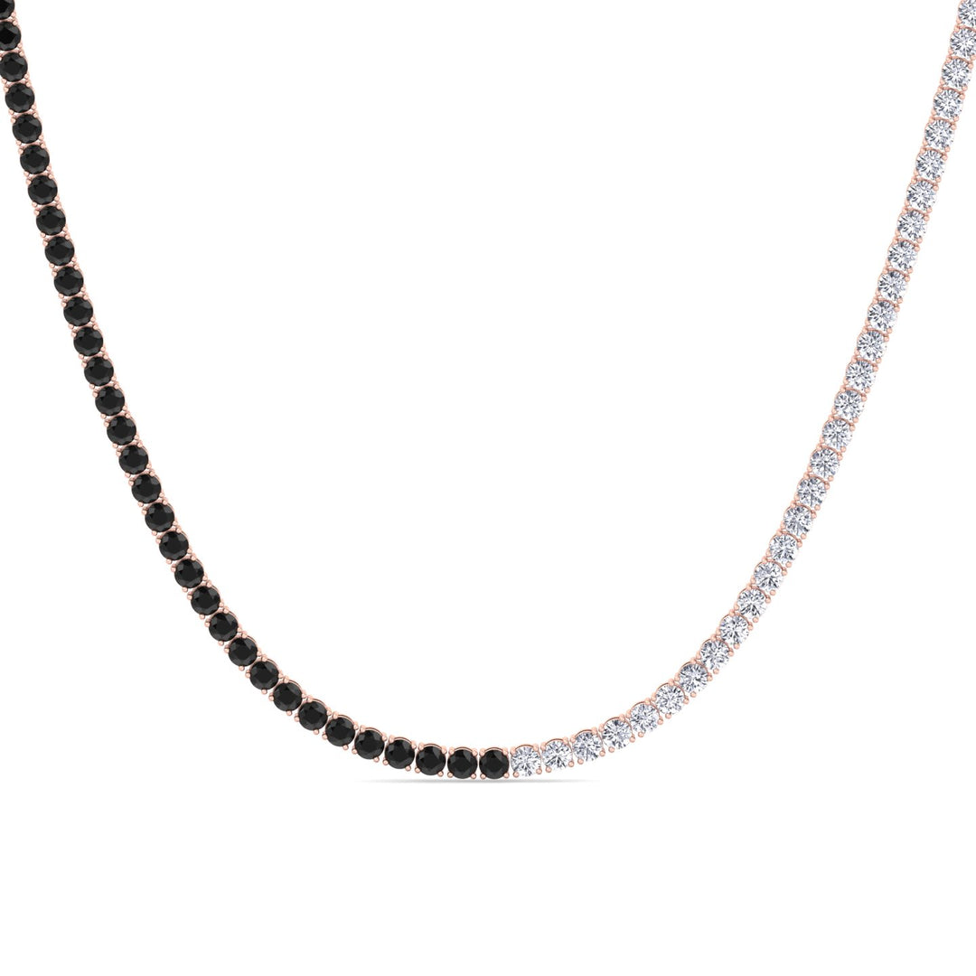 Natural Half Black and White Diamond Tennis Necklace Rose Gold 18K