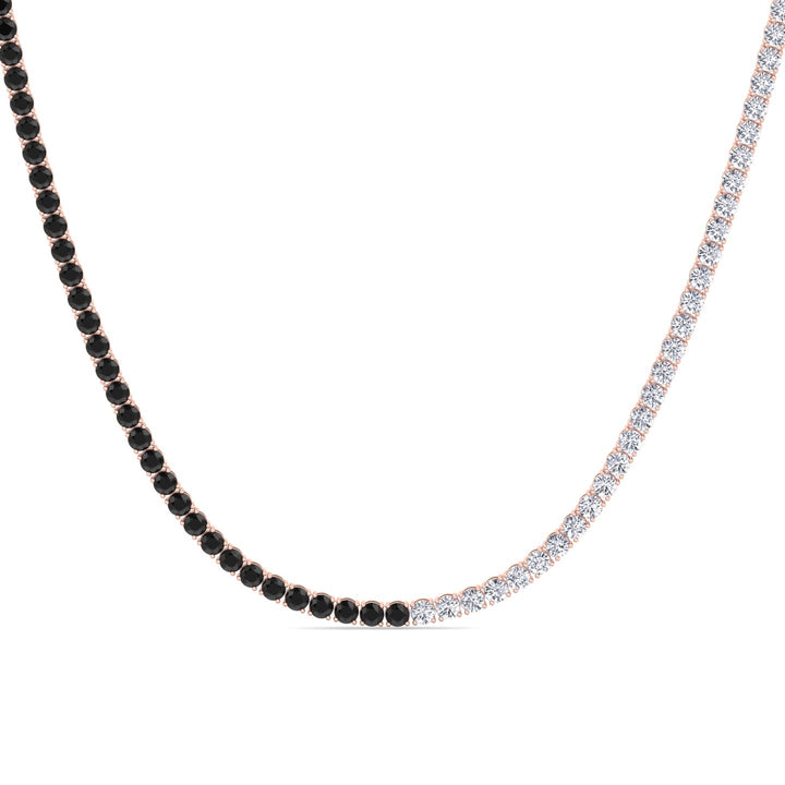 Natural Half Black and White Diamond Tennis Necklace Rose Gold 18K