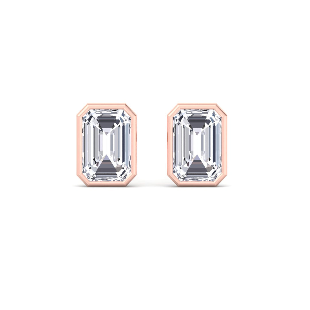 Cheza - Bezel Set Emerald Shape Diamond Studs