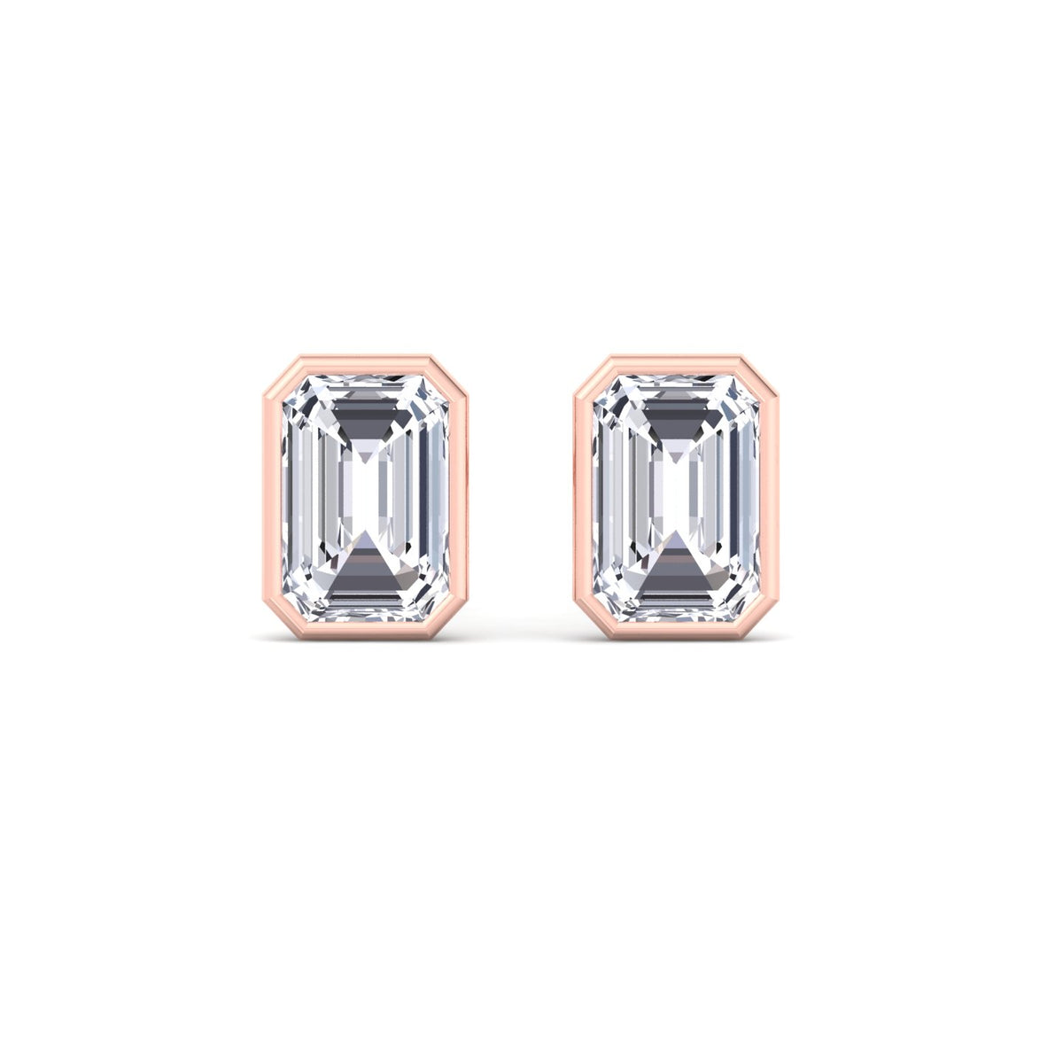 Cheza - Bezel Set Emerald Shape Diamond Studs - Gem Jewelers Co