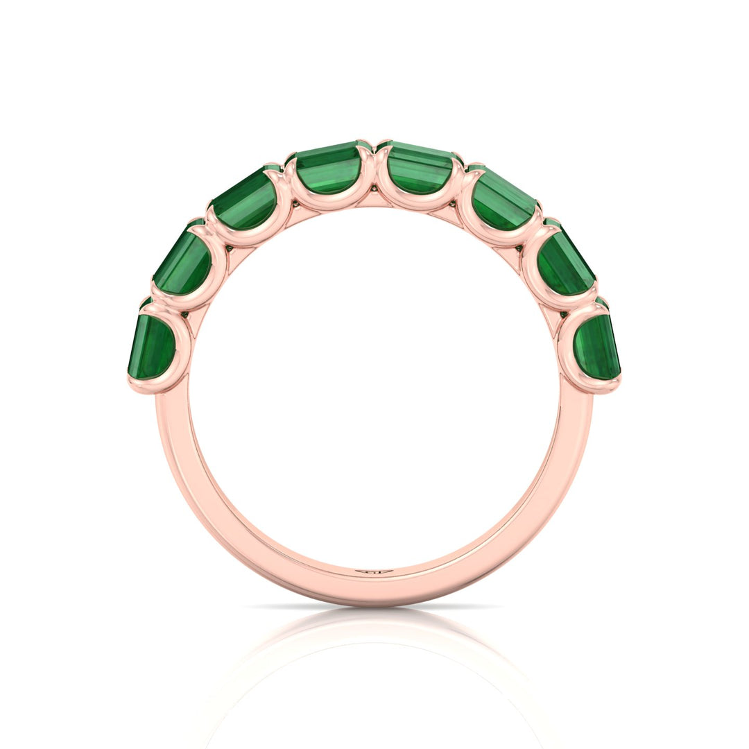 Green Emerald in Emerald Cut Half Eternity Band RG