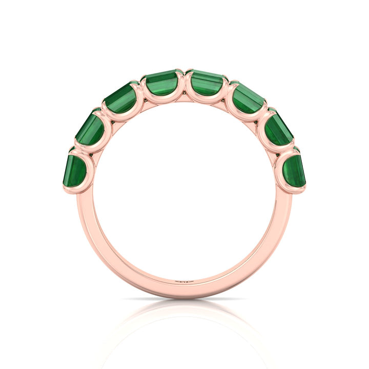 Green Emerald in Emerald Cut Half Eternity Band RG
