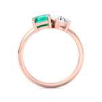Demi - Toi et Moi Green Emerald & Pear Cut Diamond Engagement Ring - Gem Jewelers Co