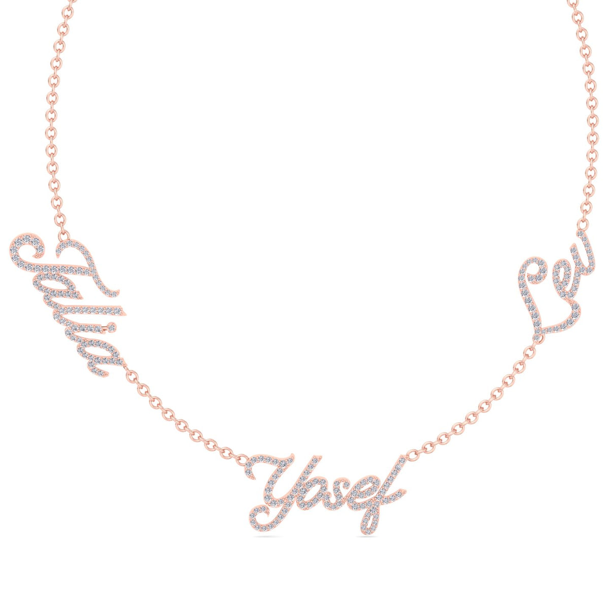 1.50CT T.W. Custom 3 Name Diamond Necklace - Gem Jewelers Co